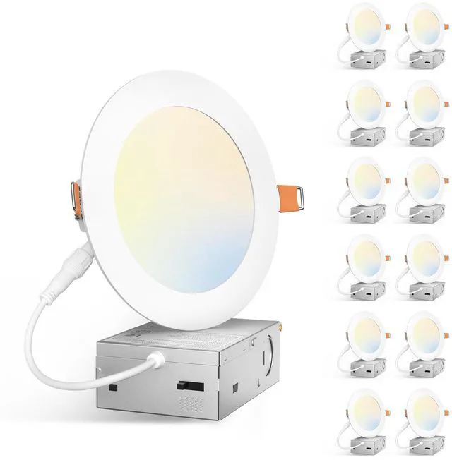 Main image of 12 Pack 5 Inch 5CCT Ultra-Thin LED Canless Recessed Ceiling Light 2700K/3000K/3500K/4000K/5000K Selectable, 11W=75W, 900LM High Brightness, Dimmable Wafer Downlight with Junction Box, ETL&FCC