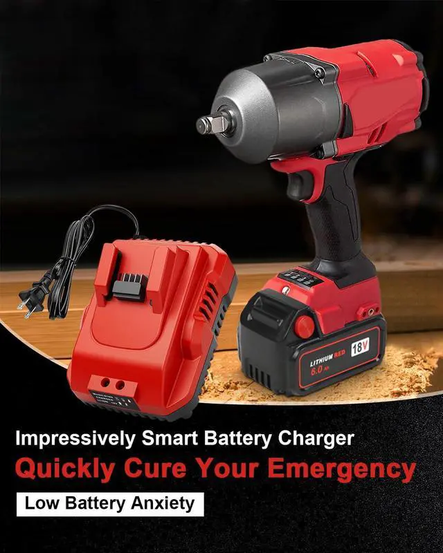 Alt view image 7 of 7 - 2-Pack 18V 6.0Ah Replacement for Milwaukee M-18 Battery and 1 Charger(red)
