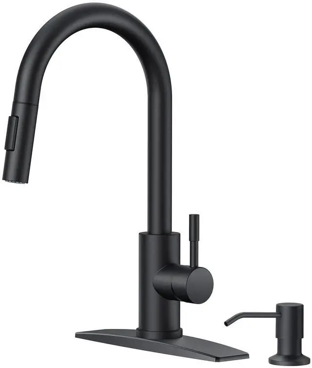 Main image of Black Kitchen Faucet with Soap Dispenser, High Arc Sink Faucet No-Lead Stainless Steel, 2-Mode Pull Down Sprayer, Single Handle, Deck Plate for 1 or 3 Holes, Fit for Bar Farmhouse Laundry