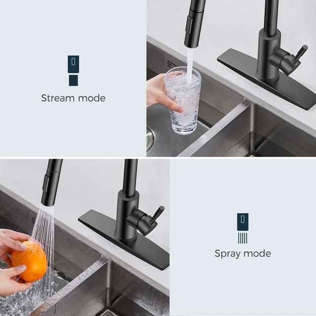 Alt view image 3 of 7 - Black Kitchen Faucet with Soap Dispenser, High Arc Sink Faucet No-Lead Stainless Steel, 2-Mode Pull Down Sprayer, Single Handle, Deck Plate for 1 or 3 Holes, Fit for Bar Farmhouse Laundry
