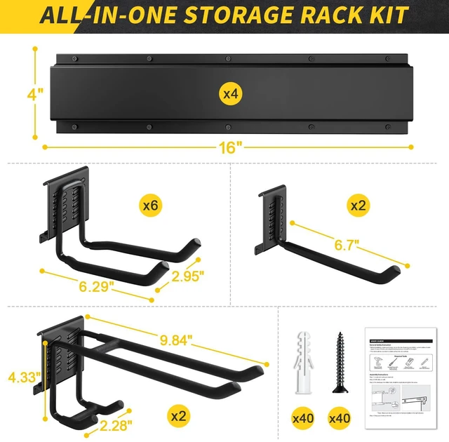 Alt view image 5 of 7 - 64 Inches Garage Storage, Garage Organization Wall Mount Garden Tool Organizer, 620lbs Adjustable Metal Hooks, Yard Shed Rail Rack, Lawn Tool Holder for Hanging Rake Broom Mop Snowboard, Home Gift