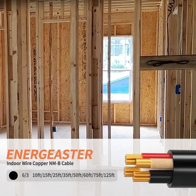 Alt view image 2 of 7 - Stranded Indoor 6/3 NM-B Copper Cable with Ground 15FT, Black 15FT NMB Cable 6 Gauge Wire 3 Conductors 600V Bare Copper Non-Metallic Sheathed Stranded Indoor Residential Wire, UL Listed