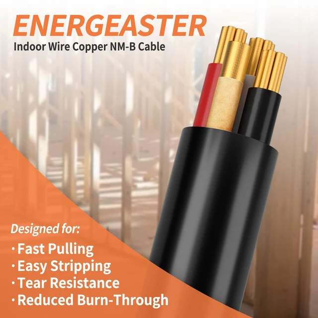 Alt view image 3 of 7 - Stranded Indoor 6/3 NM-B Copper Cable with Ground 15FT, Black 15FT NMB Cable 6 Gauge Wire 3 Conductors 600V Bare Copper Non-Metallic Sheathed Stranded Indoor Residential Wire, UL Listed