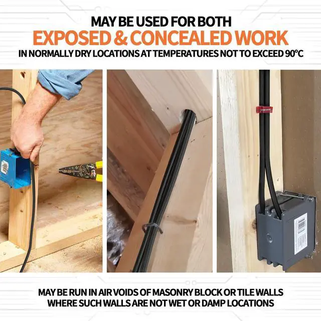 Alt view image 6 of 7 - Stranded Indoor 6/3 NM-B Copper Cable with Ground 15FT, Black 15FT NMB Cable 6 Gauge Wire 3 Conductors 600V Bare Copper Non-Metallic Sheathed Stranded Indoor Residential Wire, UL Listed