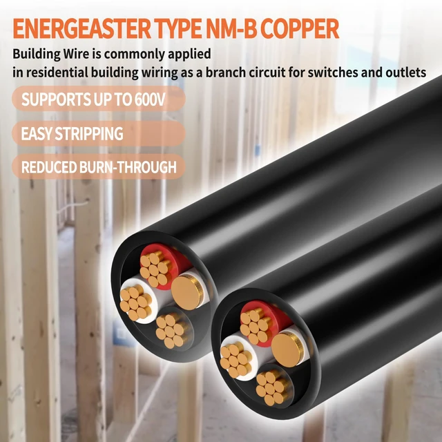 Alt view image 7 of 7 - Stranded Indoor 6/3 NM-B Copper Cable with Ground 15FT, Black 15FT NMB Cable 6 Gauge Wire 3 Conductors 600V Bare Copper Non-Metallic Sheathed Stranded Indoor Residential Wire, UL Listed