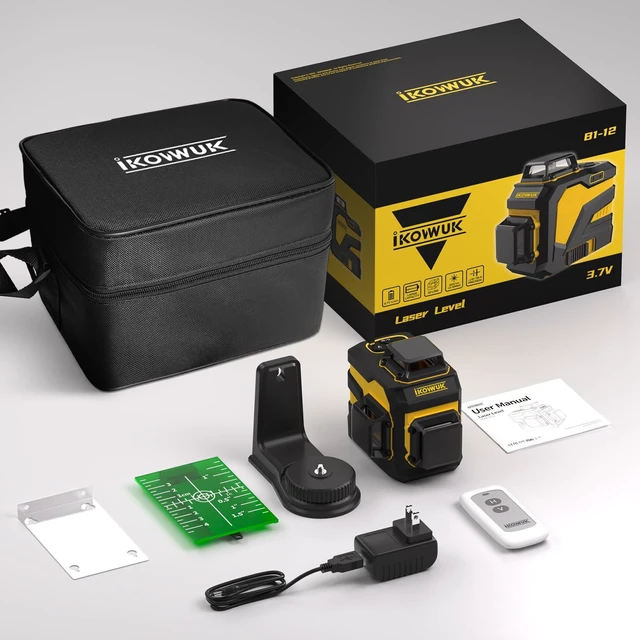 Alt view image 7 of 7 - Laser Level with 12 Green Lines, Built-in 5200 mAh Li-ion Battery 3×360° Full Coverage, for Construction and Picture Hanging