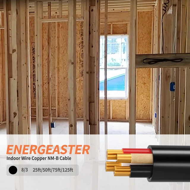 Alt view image 2 of 7 - Stranded Indoor 8/3 NM-B Copper Cable with Ground 25FT, Black 25FT NMB Cable 8 Gauge Wire 3 Conductors 600V Bare Copper Non-Metallic Sheathed Stranded Indoor Residential Electrical Wire