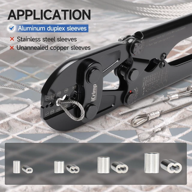Alt view image 5 of 7 - iCrimp IWS-1608B Wire Rope Crimper, 1/16" to 3/16" 5 Dies High carbon steel swaging tool for aluminum oval, stop, loop & crimp ferrules; ideal for railing, cable & fishing