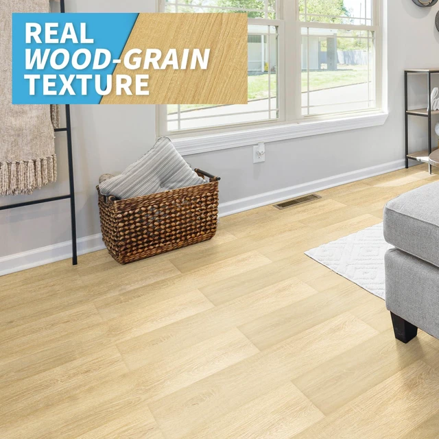 Alt view image 2 of 7 - 36-Pack Wood Grain Peel and Stick Vinyl Flooring Tiles, Aspen Yellow 18 & 54 sq.ft Options, Rigid Surface Hard Core, Waterproof, Self-Adhesive, Impact Resistant, Fit Indoor Household Spaces