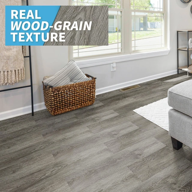 Alt view image 2 of 7 - 36-Pack Wood Texture Peel and Stick Vinyl Flooring Tiles, Deep Gray 18 & 54 sq.ft Options, Rigid Surface Hard Core, Waterproof, Self-Adhesive, Impact Resistant, Fit Indoor Household Spaces