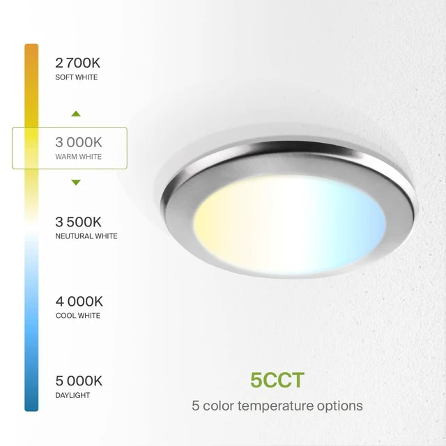 Alt view image 6 of 7 - 12 Pack Nickel LED Disk Lights 6 Inch, 5CCT Flush Mount Ceiling Light 15W 2700K-5000K 1245LM Dimmable Surface Mount Disk Light, 6 Inch LED Ceiling Light, Low Profile Disc Lights, UL Energy Star
