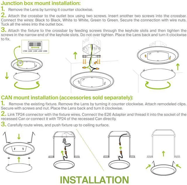Alt view image 7 of 7 - 12 Pack Nickel LED Disk Lights 6 Inch, 5CCT Flush Mount Ceiling Light 15W 2700K-5000K 1245LM Dimmable Surface Mount Disk Light, 6 Inch LED Ceiling Light, Low Profile Disc Lights, UL Energy Star