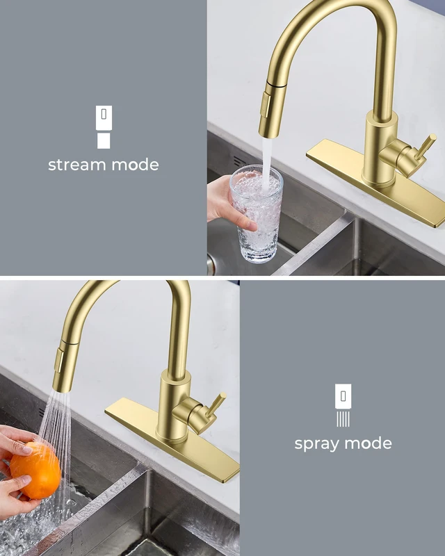 Alt view image 4 of 7 - Gold Kitchen Faucet with Soap Dispenser, High Arc Single Handle No-Lead Stainless Steel Sink Faucet with Pull Down Sprayer, 1 or 3 Holes Deck Mount, High Arc Fit for Bar Farmhouse Laundry