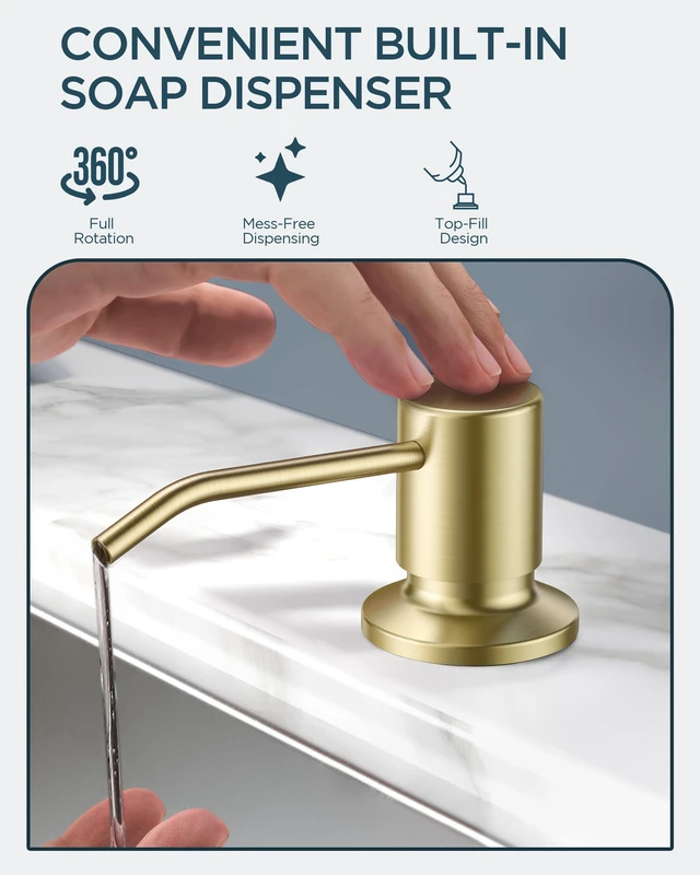 Alt view image 5 of 7 - Gold Kitchen Faucet with Soap Dispenser, High Arc Single Handle No-Lead Stainless Steel Sink Faucet with Pull Down Sprayer, 1 or 3 Holes Deck Mount, High Arc Fit for Bar Farmhouse Laundry
