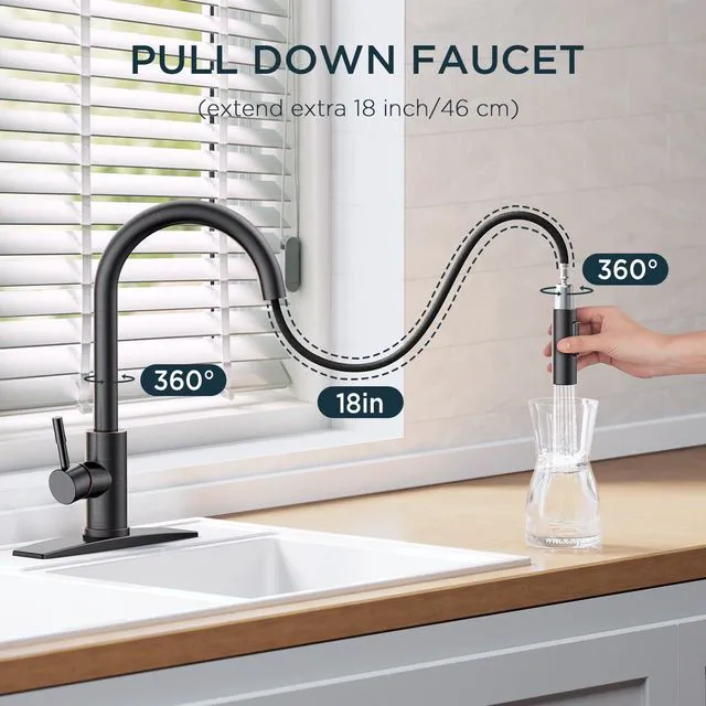Alt view image 2 of 7 - Kitchen Sink Faucet with Soap Dispenser, Oil Rubbed Bronze High Arc No-Lead Stainless Steel High Arc Faucet with Pull Down Sprayer, with Deck Plate, Fit for Bar Farmhouse Laundry Rv Outdoor
