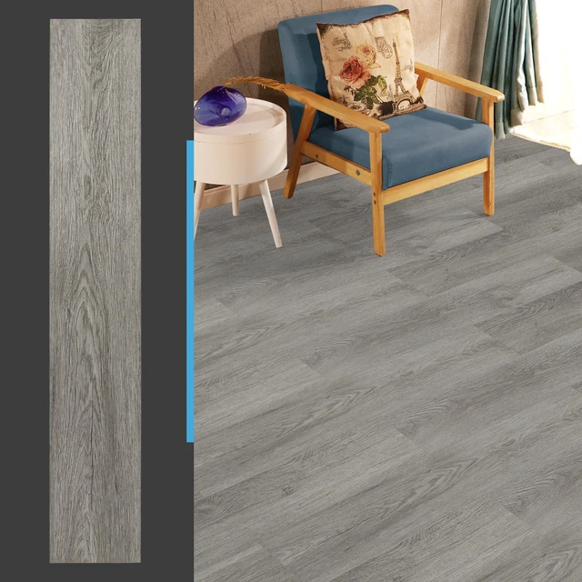 Alt view image 3 of 7 - 36-Pack Wood Texture Peel and Stick Vinyl Flooring Tiles, Deep Gray 18 & 54 sq.ft Options, Rigid Surface Hard Core, Waterproof, Self-Adhesive, Impact Resistant, Fit Indoor Household Spaces