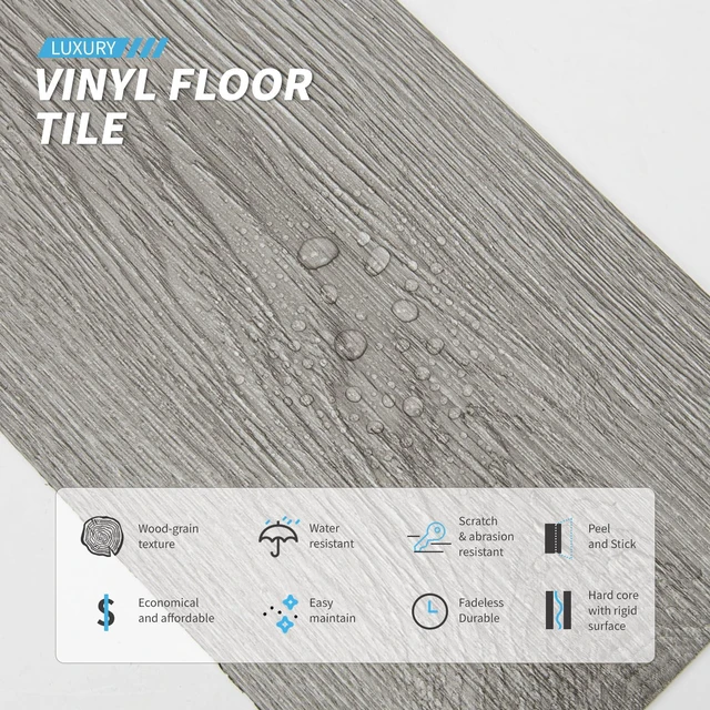 Alt view image 4 of 7 - 36-Pack Wood Texture Peel and Stick Vinyl Flooring Tiles, Deep Gray 18 & 54 sq.ft Options, Rigid Surface Hard Core, Waterproof, Self-Adhesive, Impact Resistant, Fit Indoor Household Spaces