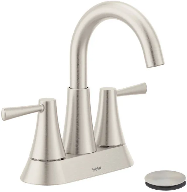 Main image of Ronan Spot Resist Brushed Nickel Two-Handle 4" Centerset Modern Bathroom Faucet with Push-Down Drain, 84022SRN