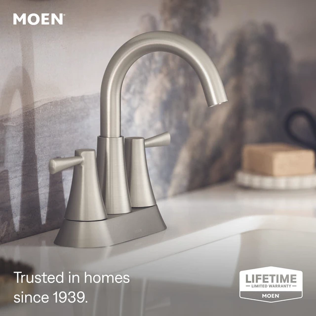 Alt view image 2 of 7 - Ronan Spot Resist Brushed Nickel Two-Handle 4" Centerset Modern Bathroom Faucet with Push-Down Drain, 84022SRN