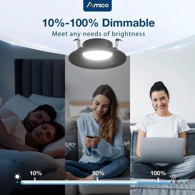 Alt view image 3 of 6 - 12 Pack 4 inch 5CCT LED Recessed Lighting, Retrofit Can Lights, Black Dimmable, 8.5W=60W, 650LM, 2700K/3000K/4000K/5000K/6000K Selectable, Baffle Trim, Easy Install, IC & Damp Rated, ETL & FCC
