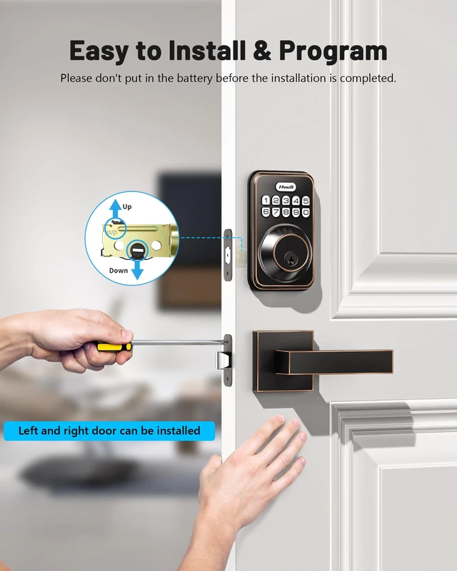Alt view image 7 of 7 - Keyless Entry Keypad Deadbolt Lock with Handles, Oil Rubbed Bronze 20+ User Password, One-time Code, Auto Lock, Anti-Peeping Password, Low Battery Alert, ANSI Grade 3, for Front Door