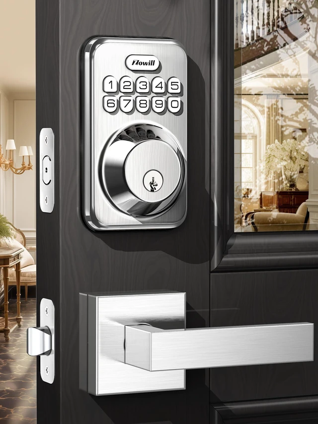 Main image of Keyless Entry Keypad Deadbolt Lock with Handles, Satin Nickel 20+ User Password, One-time Code, Auto Lock, Anti-Peeping Password, Low Battery Alert, ANSI Grade 3, for Front Door