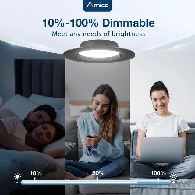 Alt view image 3 of 6 - 12 Pack 5/6 inch LED Recessed Lighting, Retrofit Can Lights, Black Dimmable, 12.5W=100W, 950LM, 2700K/3000K/4000K/5000K/6000K Selectable, Baffle Trim, Easy Install, IC & Damp Rated, ETL & FCC