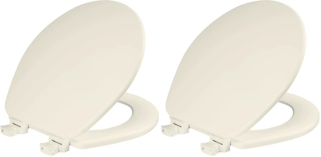 Main image of CHURCH Toilet Seat, Easy Clean Hinges Release for Deep Cleans, Durable Enameled Wood Seat, Round, Biscuit (Pack of 2)