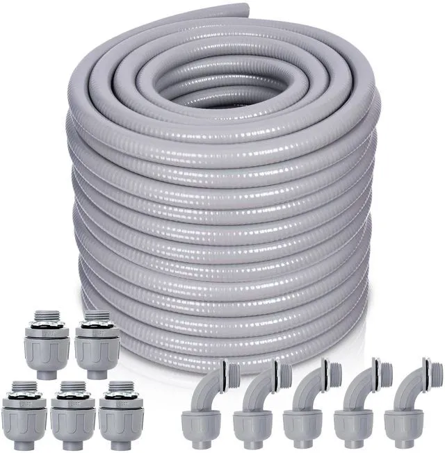 Main image of Liquid-Tight Conduit and Connector Kit - 1/2 Inch 100 FT Non Metallic Liquid Tight Electrical Conduit with 5 Straight and 5 Angle Fittings
