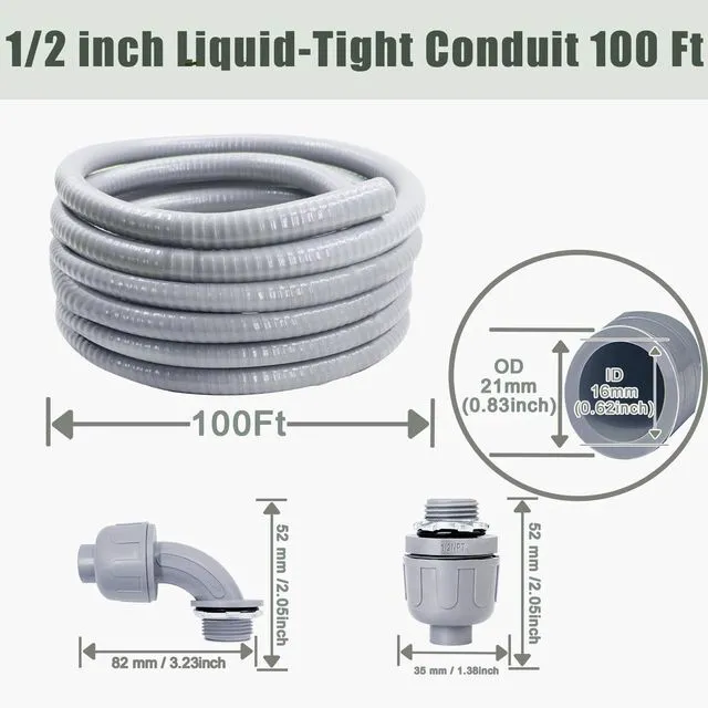 Alt view image 2 of 7 - Liquid-Tight Conduit and Connector Kit - 1/2 Inch 100 FT Non Metallic Liquid Tight Electrical Conduit with 5 Straight and 5 Angle Fittings