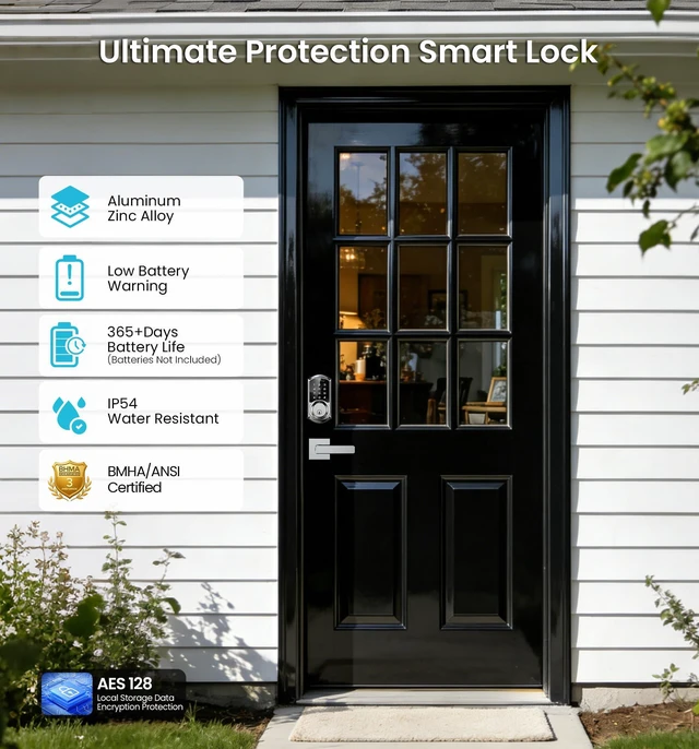 Alt view image 5 of 7 - VE06-L Smart Deadbolt Lock with 2 Lever Handle Set, Satin Nickel App & Fob Control, Electronic Digital Touchscreen Keypad, Remote Access Sharing, Keyless Entry for Front Door, Auto Lock