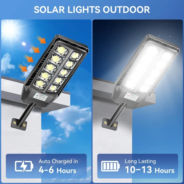 Alt view image 5 of 7 - 6000W Solar Lights Outdoor for Backyard,Garage and Parking Lot 2-Pack IP67 Waterproof Solar Street Lights,Dusk to Dawn Outdoor Solar Lights with Remote Control