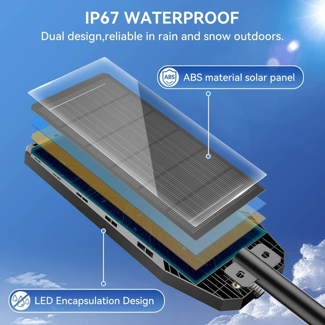 Alt view image 6 of 7 - 6000W Solar Lights Outdoor for Backyard,Garage and Parking Lot 2-Pack IP67 Waterproof Solar Street Lights,Dusk to Dawn Outdoor Solar Lights with Remote Control