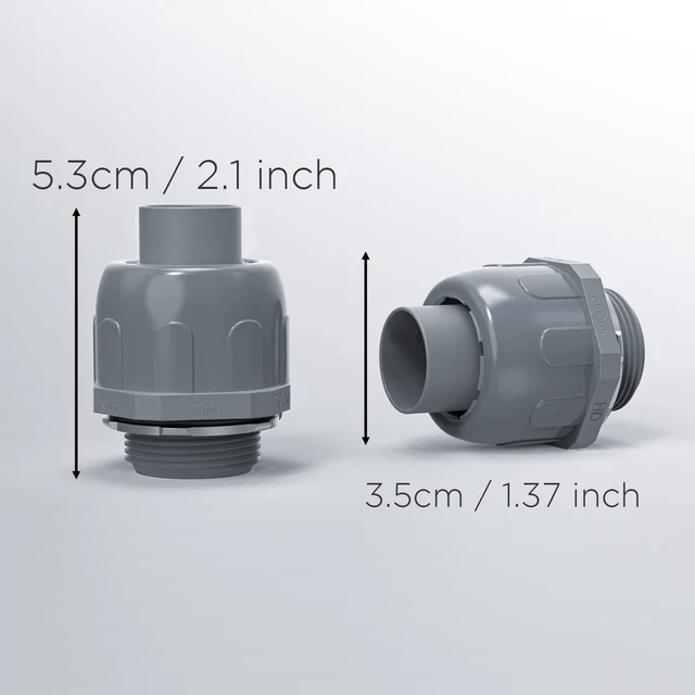 Alt view image 3 of 6 - Conduit Connectors, 1/2 Inch, Straight, Grey, 150-Pack Liquid Tight Connector, NPT, Non-Metallic, for PVC Electrical Flexible Conduit Fittings, 180 Degree, UL Listed