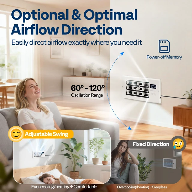 Alt view image 6 of 7 - Register Booster Fan - 4'' x 10'' Opening with Adjustable Louver Smart Thermostat & 10-Speed WIFI App Control - AC Vent Fan for Floor, Ceiling, Wall - Quiet Operation (White)