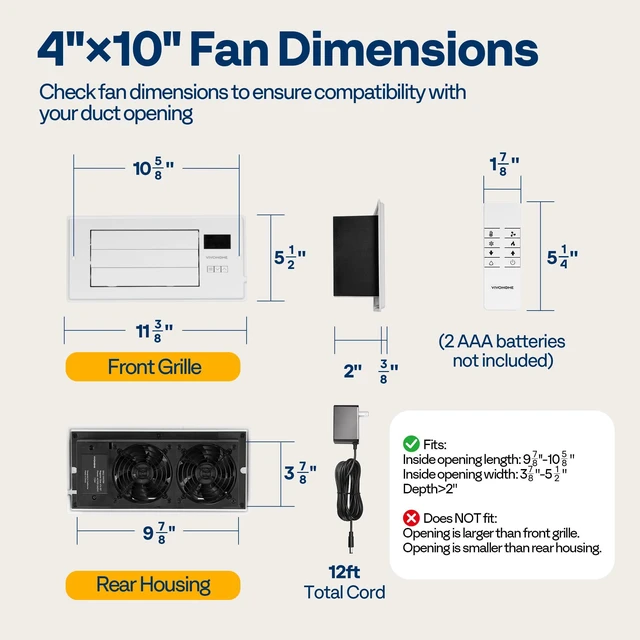 Alt view image 7 of 7 - Register Booster Fan - 4'' x 10'' Opening with Adjustable Louver Smart Thermostat & 10-Speed WIFI App Control - AC Vent Fan for Floor, Ceiling, Wall - Quiet Operation (White)