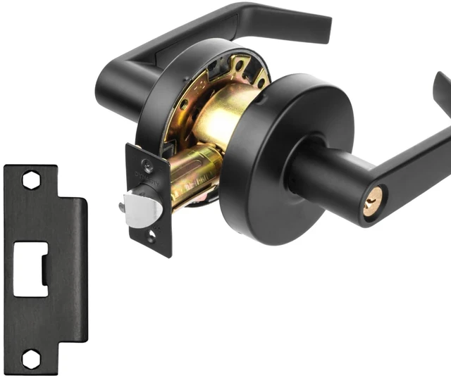 Alt view image 7 of 7 - Augusta Storeroom Lever Lockset, ADA, Grade 2, Flat Black ADA Compliant Storeroom Door Lever Lockset For Storage Room Or Commercial Facility, Grade 2 Heavy Duty Construction