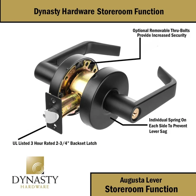 Alt view image 6 of 7 - Augusta Storeroom Lever Lockset, ADA, Grade 2, Flat Black ADA Compliant Storeroom Door Lever Lockset For Storage Room Or Commercial Facility, Grade 2 Heavy Duty Construction