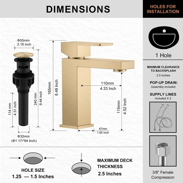Alt view image 6 of 7 - Champagne Bronze Bathroom Faucet 1 Hole, Single Handle Vanity Faucet Bathroom Sink Faucet with Pop Up Drain & Supply Lines, Lead-Free cUPC & NSF Certified, 1 Handle Faucet for Vanity RV Restroom