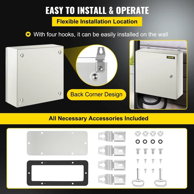 Alt view image 6 of 7 - NEMA Steel Enclosure, 16 x 16 x 6'' NEMA 4X Steel Electrical Box, IP66 Waterproof & Dustproof, Outdoor/Indoor Electrical Junction Box, with Mounting Plate