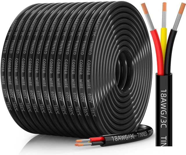 Main image of 18 Gauge Wire, 18/3 Conductor Tinned Copper Electrical Wire, 200FT Flexible, Waterproof & Flame-Retardant Low-Voltage 18 AWG 3 Wire Cable with PVC Jacket for Automotive, RV, Marine, LED Strip