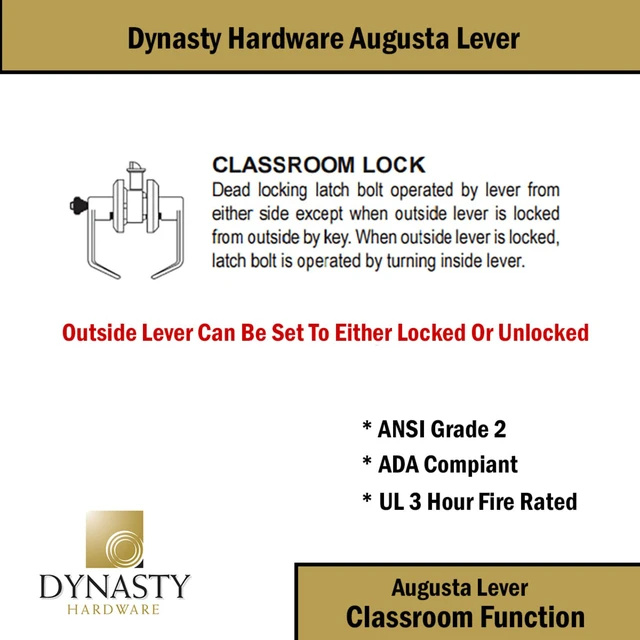 Alt view image 4 of 7 - Augusta Classroom Lever Lockset, ADA, Grade 2, Oil Rubbed Bronze ADA Compliant Classroom Door Lever Lockset For School, Classroom Or Educational Facility, Grade 2 Heavy Duty Construction
