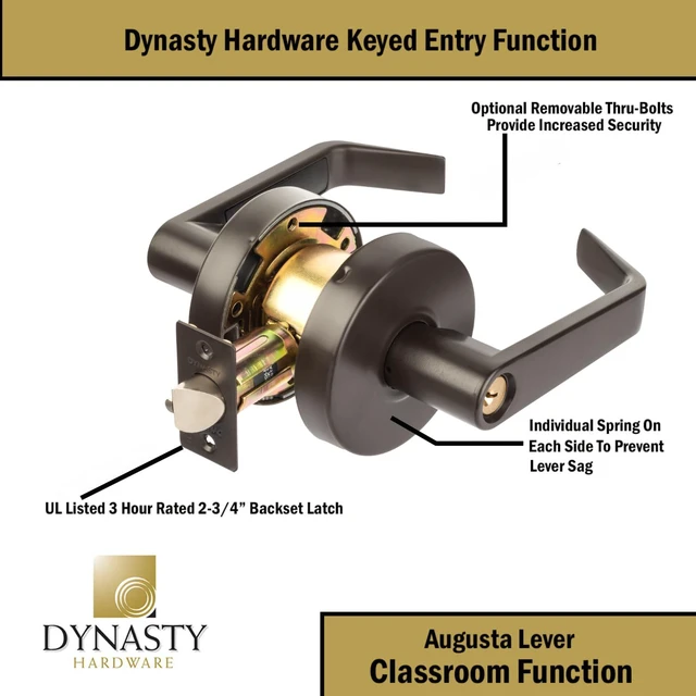 Alt view image 6 of 7 - Augusta Classroom Lever Lockset, ADA, Grade 2, Oil Rubbed Bronze ADA Compliant Classroom Door Lever Lockset For School, Classroom Or Educational Facility, Grade 2 Heavy Duty Construction