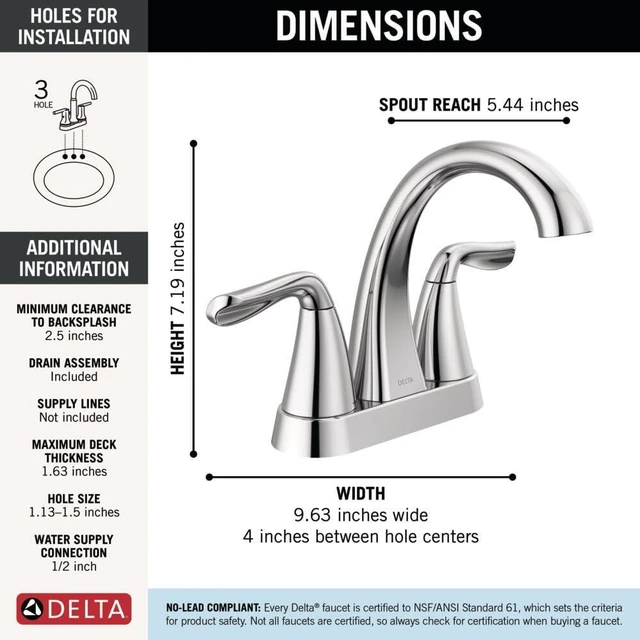 Alt view image 4 of 7 - Arvo Centerset Bathroom Faucet, Chrome 2-Handle Bathroom Faucet, Bathroom Sink Faucet, Chrome 3-Hole Bathroom Faucet, Chrome 25840LF