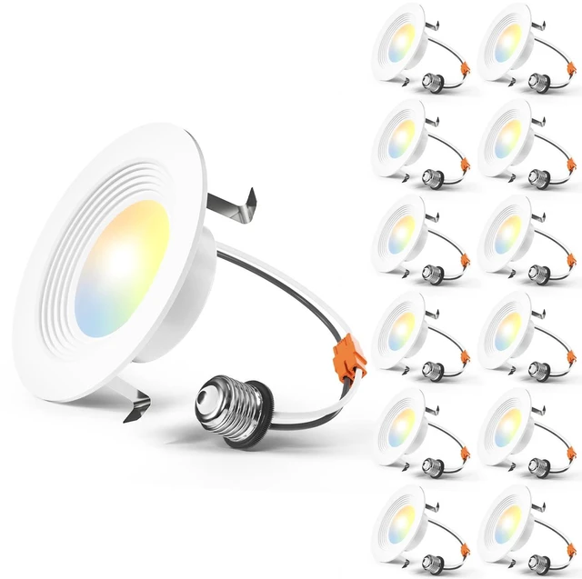Main image of 12 Pack 4 inch 5CCT LED Recessed Lighting, Retrofit Can Lights, White Dimmable, 8.5W=60W, 650LM, 2700K/3000K/4000K/5000K/6000K Selectable, Baffle Trim, Easy Install, IC & Damp Rated, ETL & FCC