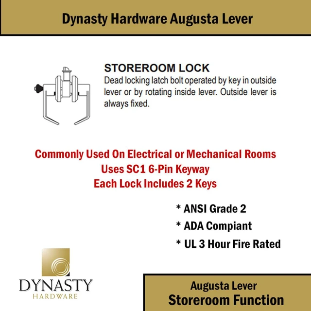 Alt view image 4 of 7 - Augusta Storeroom Lever Lockset, ADA, Grade 2, Flat Black ADA Compliant Storeroom Door Lever Lockset For Storage Room Or Commercial Facility, Grade 2 Heavy Duty Construction