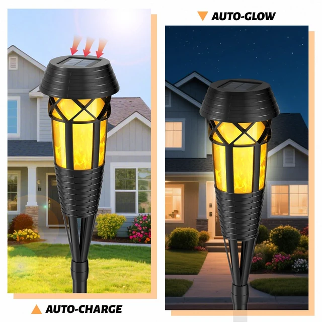 Alt view image 2 of 7 - Flickering Flames Torch Light Solar Garden Lights Waterproof Landscape Lighting - 4 Pack