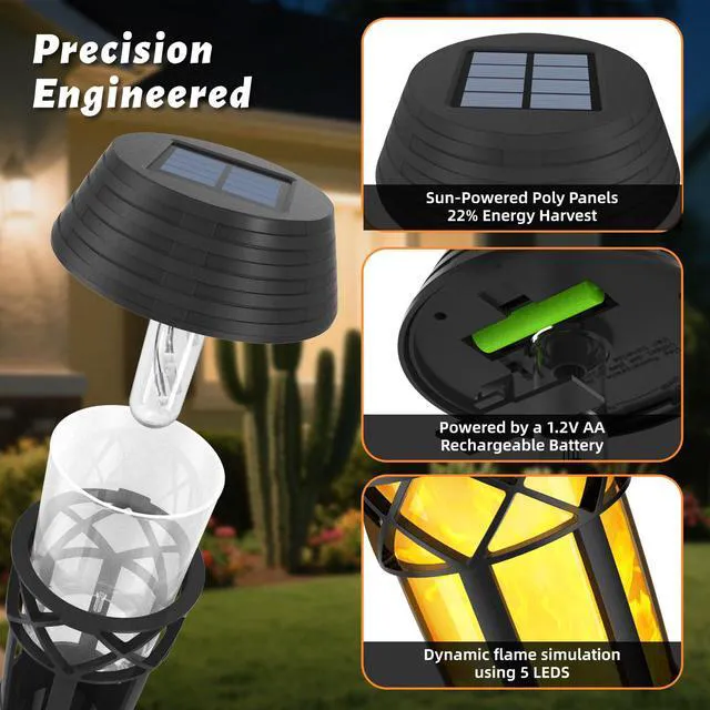 Alt view image 4 of 7 - Flickering Flames Torch Light Solar Garden Lights Waterproof Landscape Lighting - 4 Pack