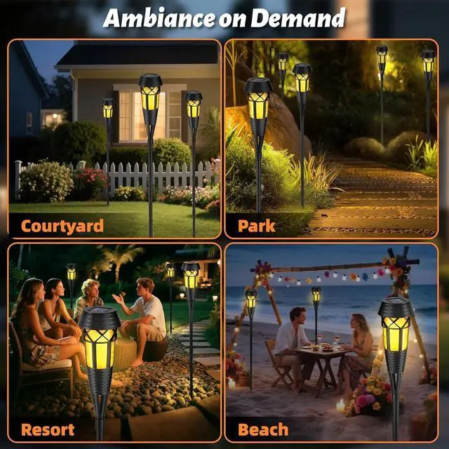 Alt view image 6 of 7 - Flickering Flames Torch Light Solar Garden Lights Waterproof Landscape Lighting - 4 Pack