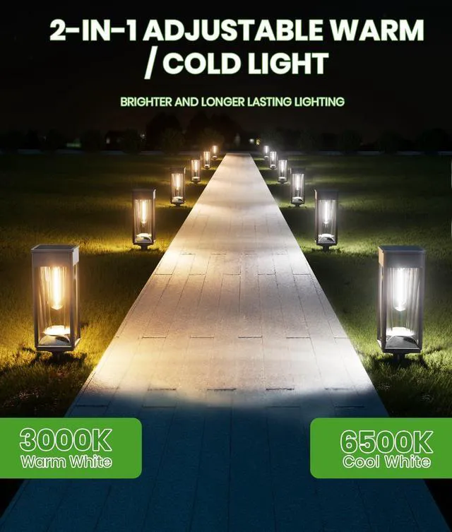 Alt view image 2 of 6 - Bright Solar Walkway Lights, 8 Pack, 2 Color Modes, IP65 For gardens and walkways, Garden Solar Light Waterproof pair 2 color modes and auto on/off with 1124 h runtime